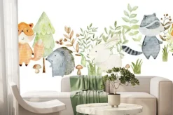 Fototapeta: Bajkowe leśne zwierzęta i rośliny na białym tle