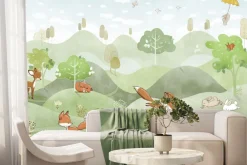 Fototapeta: Bajkowe lisy biegające po wzgórzach