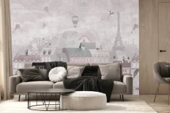 Fototapeta: Bajkowe miasteczko z kotkami balonami i latawcami na niebie