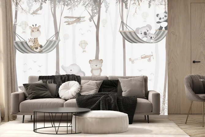 Fototapeta: Bajkowe zwierzęta na hamakach w dżungli