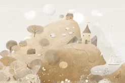 Fototapeta: Bajkowy krajobraz zwierzątka na polanie i domek na wzgórzu dziecięcy