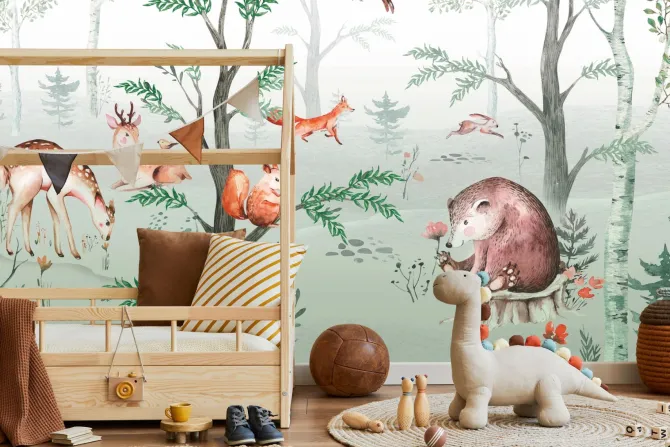 Fototapeta: Bajkowy las z leśnymi zwierzętami