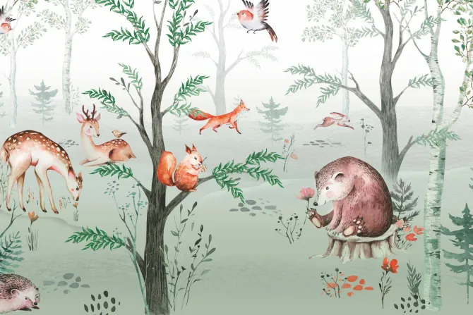 Fototapeta: Bajkowy las z leśnymi zwierzętami