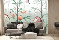 Fototapeta: Bajkowy las z leśnymi zwierzętami