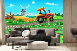 Fototapeta: Bajkowy traktor na wsi dla dzieci