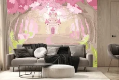 Fototapeta: Bajkowy zamek w magicznej różowej krainie