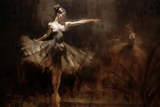 Fototapeta: Baletnica i sylwetki roślin w stylu vintage