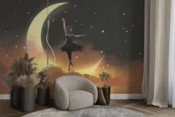 Fototapeta: Baletnica stojąca na księżycu wśród chmur