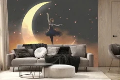 Fototapeta: Baletnica stojąca na księżycu wśród chmur