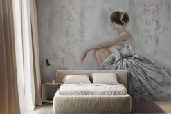 Fototapeta: Baletnica w białej sukni na betonie