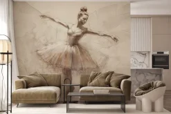 Fototapeta: Baletnica w sukni na tle tropikalnych liści