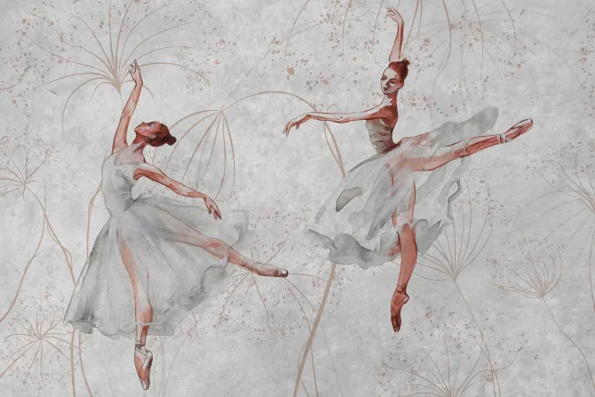 Fototapeta: Baletnice tańczące w pięknej sukni na tle betonu