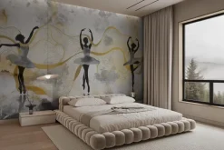 Fototapeta: Baletnice tańczące na tle akwareli