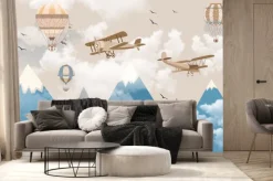 Fototapeta: Balony i samoloty nad niebieskimi górami