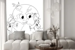 Fototapeta: Bambini felici che abbracciano la terra, da colorare