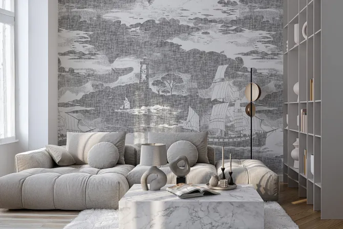 Fototapeta: Baśniowy statek unoszący się wśród miękkich chmur