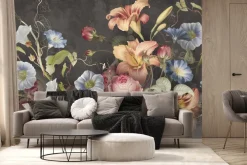 Fototapeta: Barwne kwiaty na ciemnym tle z teksturą