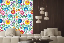 Fototapeta: Barwny motyw ludowy z kwiatami