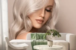 Fototapeta: Beautiful girl with hair coloring in ultra blond. stylish hairstyle