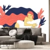 Fototapeta: Beautiful hand drawn flat style girl with long hair is lying