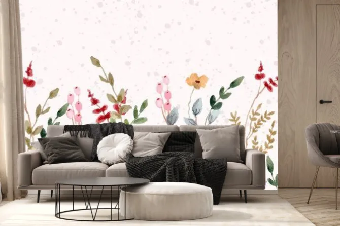 Fototapeta: Beautiful pink green watercolor floral border