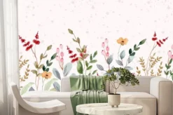 Fototapeta: Beautiful pink green watercolor floral border