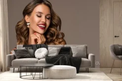 Fototapeta: Beautiful smiling woman with long wavy hair . girl curly hairstyle