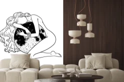 Fototapeta: Beautiful woman hugging full moon, magic theme, goddess symbol.