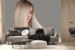 Fototapeta: Beautiful young blonde with straight shiny hair. portrait on