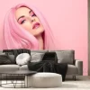 Fototapeta: Beauty fashion woman with colorful pink dyed hair. girl with