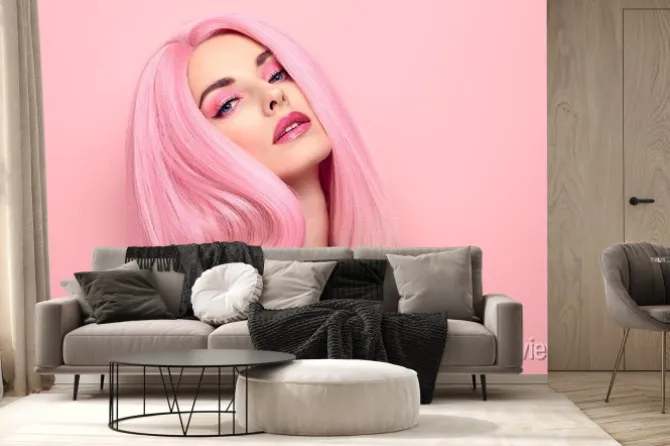 Fototapeta: Beauty fashion woman with colorful pink dyed hair. girl with