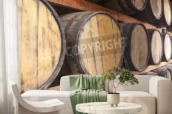 Fototapeta: Beczki dębowe ułożone do przechowywania napojów alkoholowych,