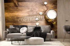 Fototapeta: Beera style- butelka, piwo w szkle i obejmuje na drewnianym stole.