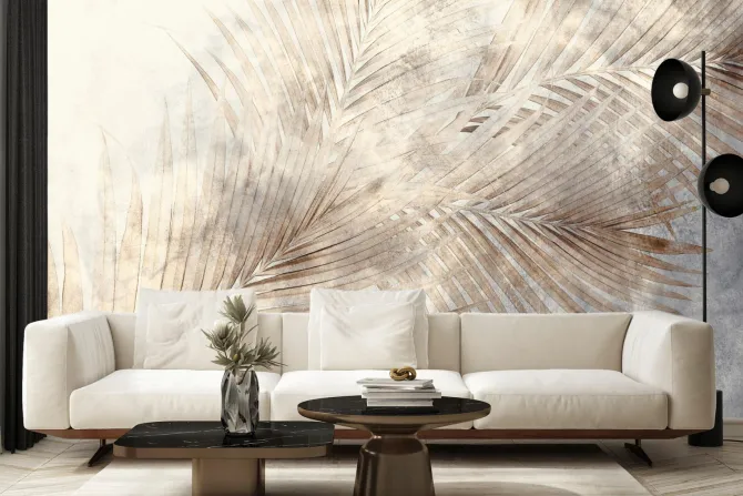 Fototapeta: Beżowe liście palmowe w stylu industrialnym
