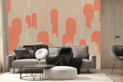 Fototapeta: Beżowo-pomarańczowe łuki ze złotym zdobieniem