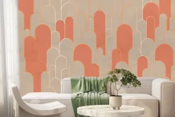 Fototapeta: Beżowo-pomarańczowe łuki ze złotym zdobieniem