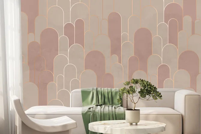 Fototapeta: Beżowo-różowe łuki ze złotymi zdobieniami