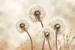 Fototapeta: Beżowy abstrakcyjny motyw kwiatów mniszka lekarskiego na akwarelowym