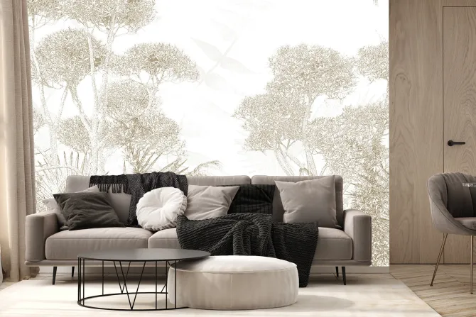 Fototapeta: Beżowy krajobraz las w stylu szkicu