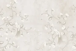 Fototapeta: Beżowy motyw z ptakami na gałązkach magnolii