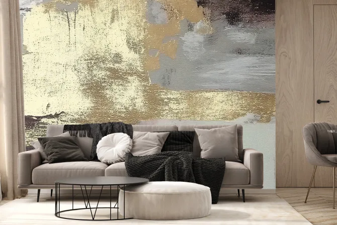 Fototapeta: Betonowa ściana ze złotym zdobieniem