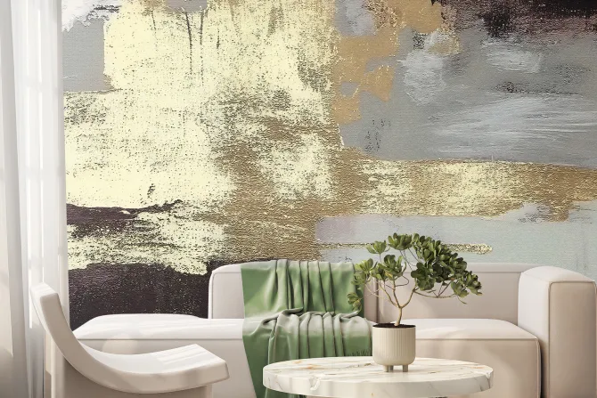 Fototapeta: Betonowa ściana ze złotym zdobieniem