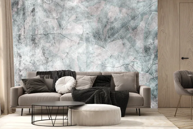 Fototapeta: Betonowa ściana z roślinnym motywem