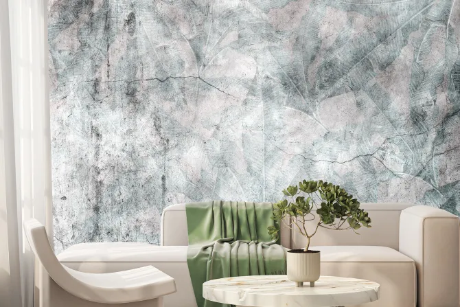 Fototapeta: Betonowa ściana z roślinnym motywem