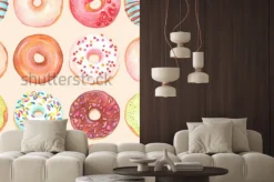 Fototapeta: Bezszwowy tło akwareli kolorowi donuts glazurujący.