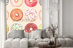 Fototapeta: Bezszwowy tło akwareli kolorowi donuts glazurujący.