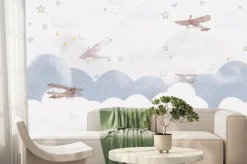 Fototapeta: Białe chmurki gwiazdki i samoloty