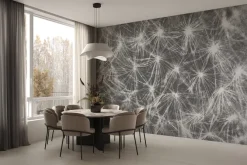 Fototapeta: Białe dmuchawce na szarym tle