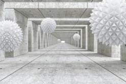 Fototapeta: Białe kule 3d w surowym betonowym tunelu