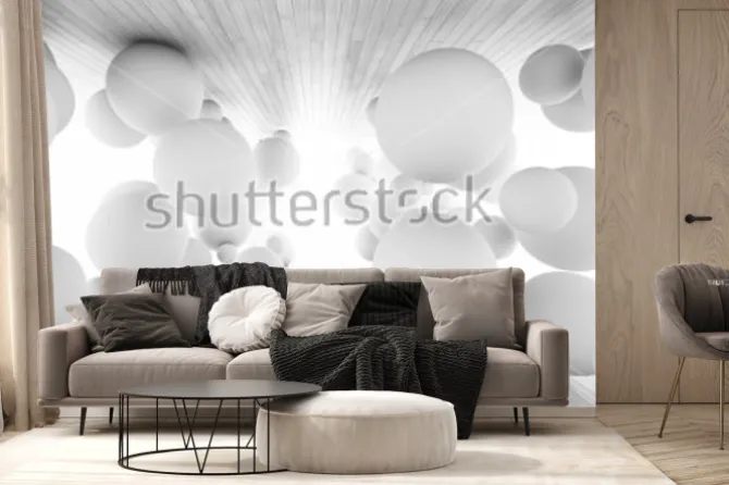 Fototapeta: Białe kule w słonecznym tunelu z efektem 3d